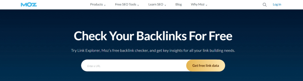 Moz Link Explorer showing domain authority and backlink analysis