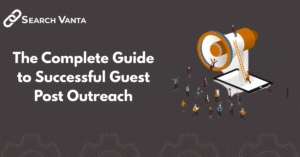 A digital marketer sending guest post outreach emails to website owners, symbolizing link building, brand visibility, and SEO growth.